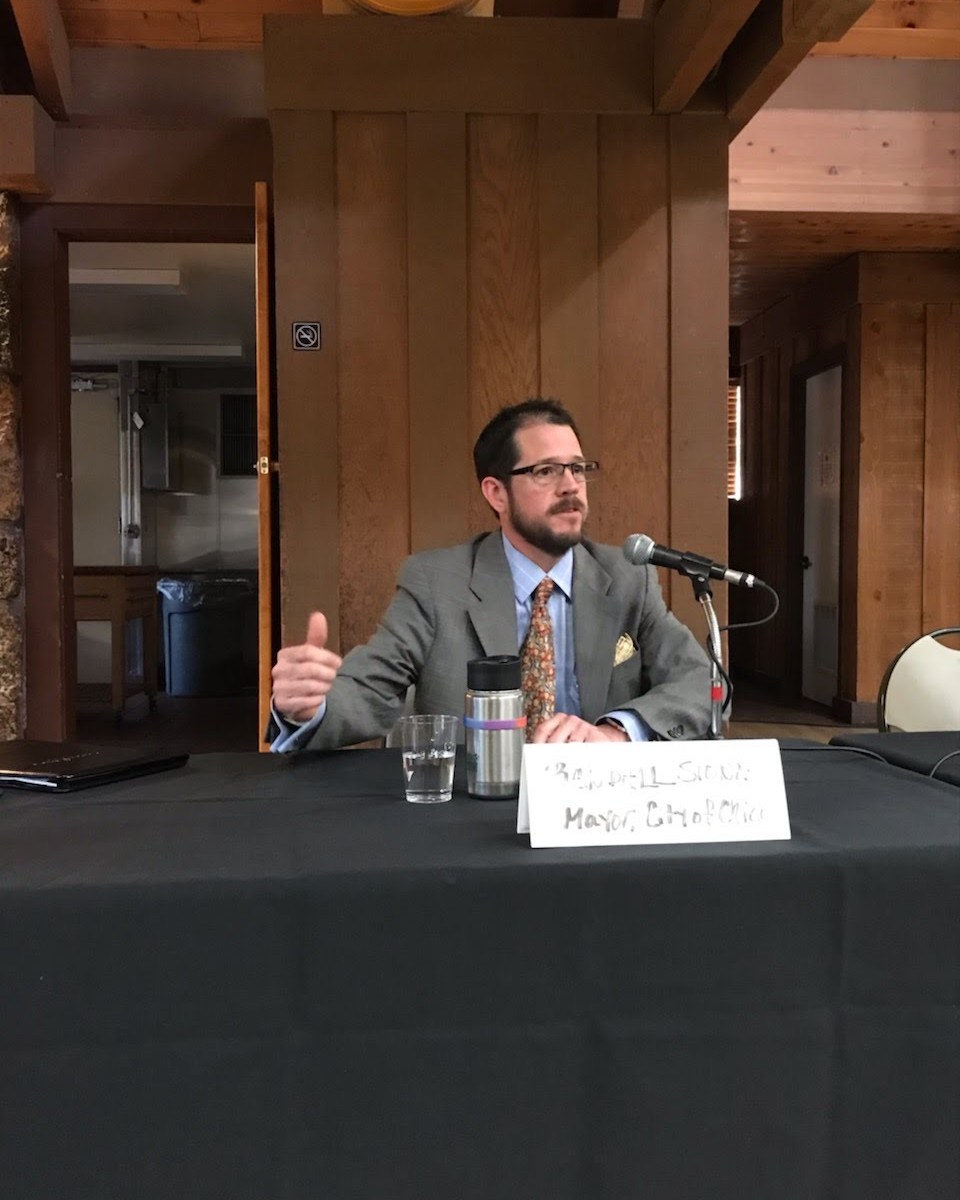 Mayor Randall Stone delivering the State of the City address to the Chico Chamber of Commerce before leaving for a statewide League of California Cities Board meeting