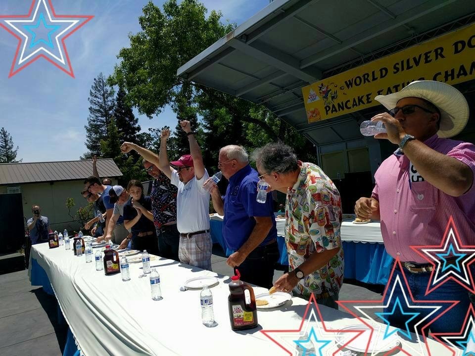 Competitors lined up at the World Silver Dollar Pancake Eating Championship