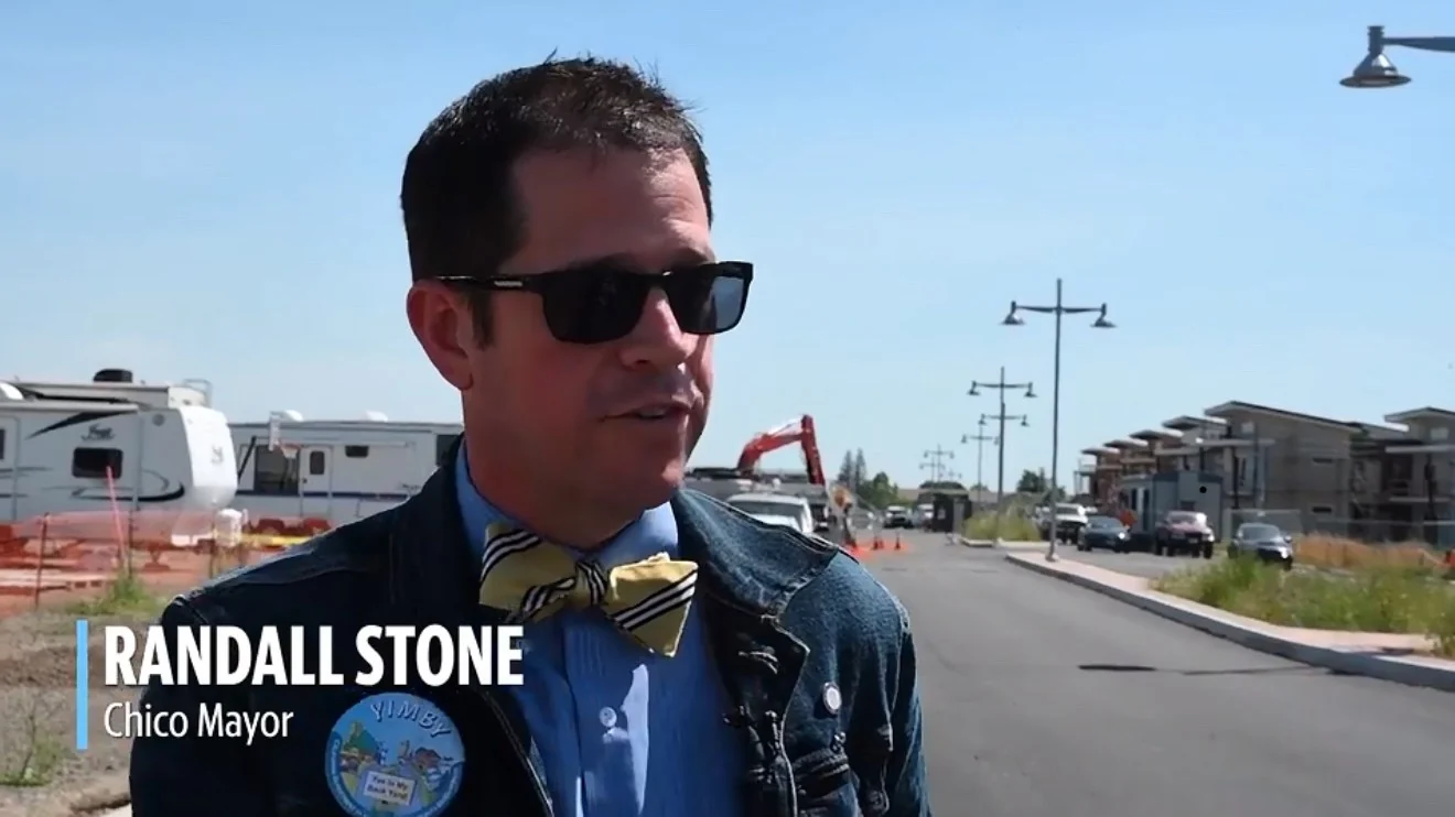 Mayor Randall Stone during a housing-development television interview