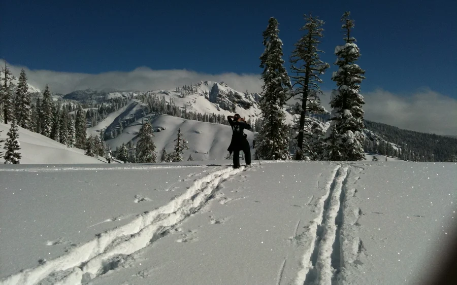 Krista Stone in Lassen Volcanic National Park after snow camping