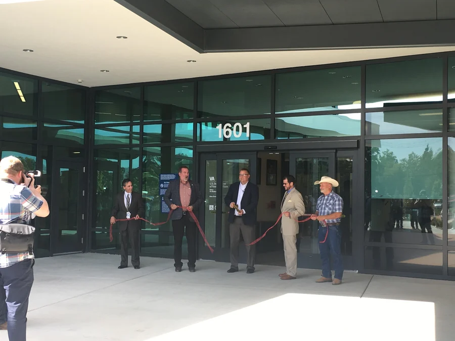 Ribbon cutting at a Veterans Affairs facility event