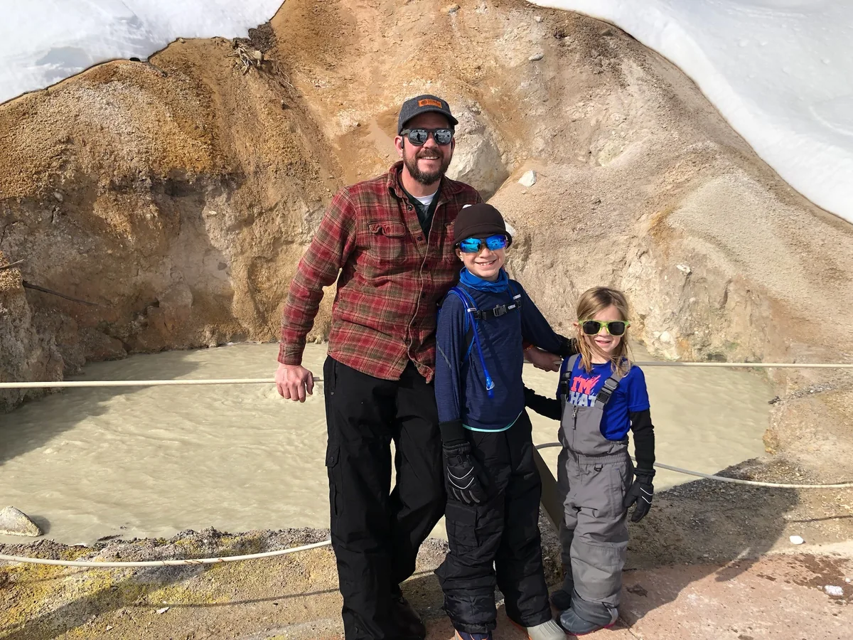 Karden Stone on snowshoes at Sulphur Works in Lassen Volcanic National Park