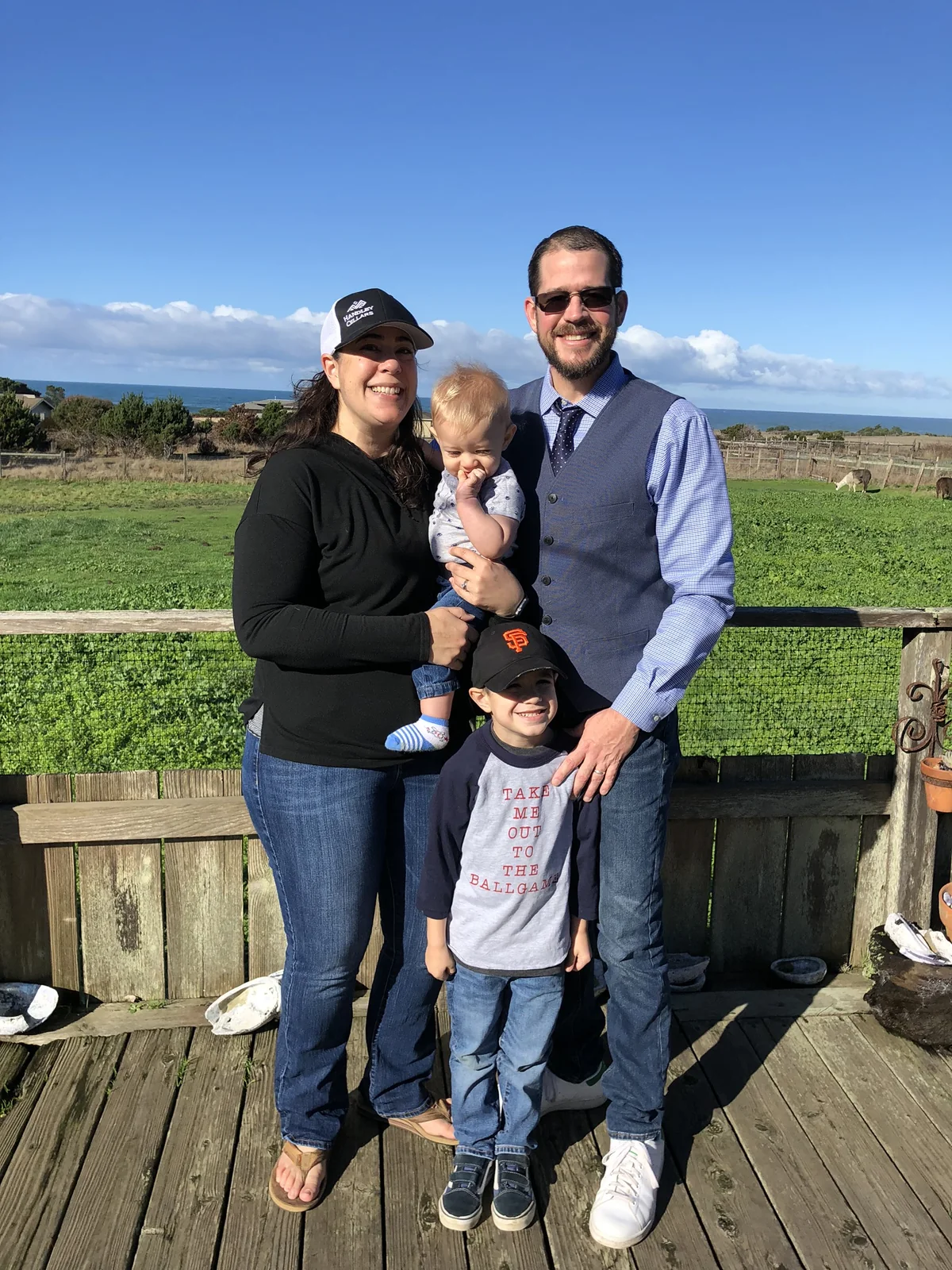 Krista, Randall, Karden and Rhys Stone together at Nye Ranch in Fort Bragg, California