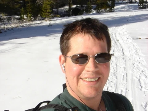 Randall Stone snowshoeing in March 2009