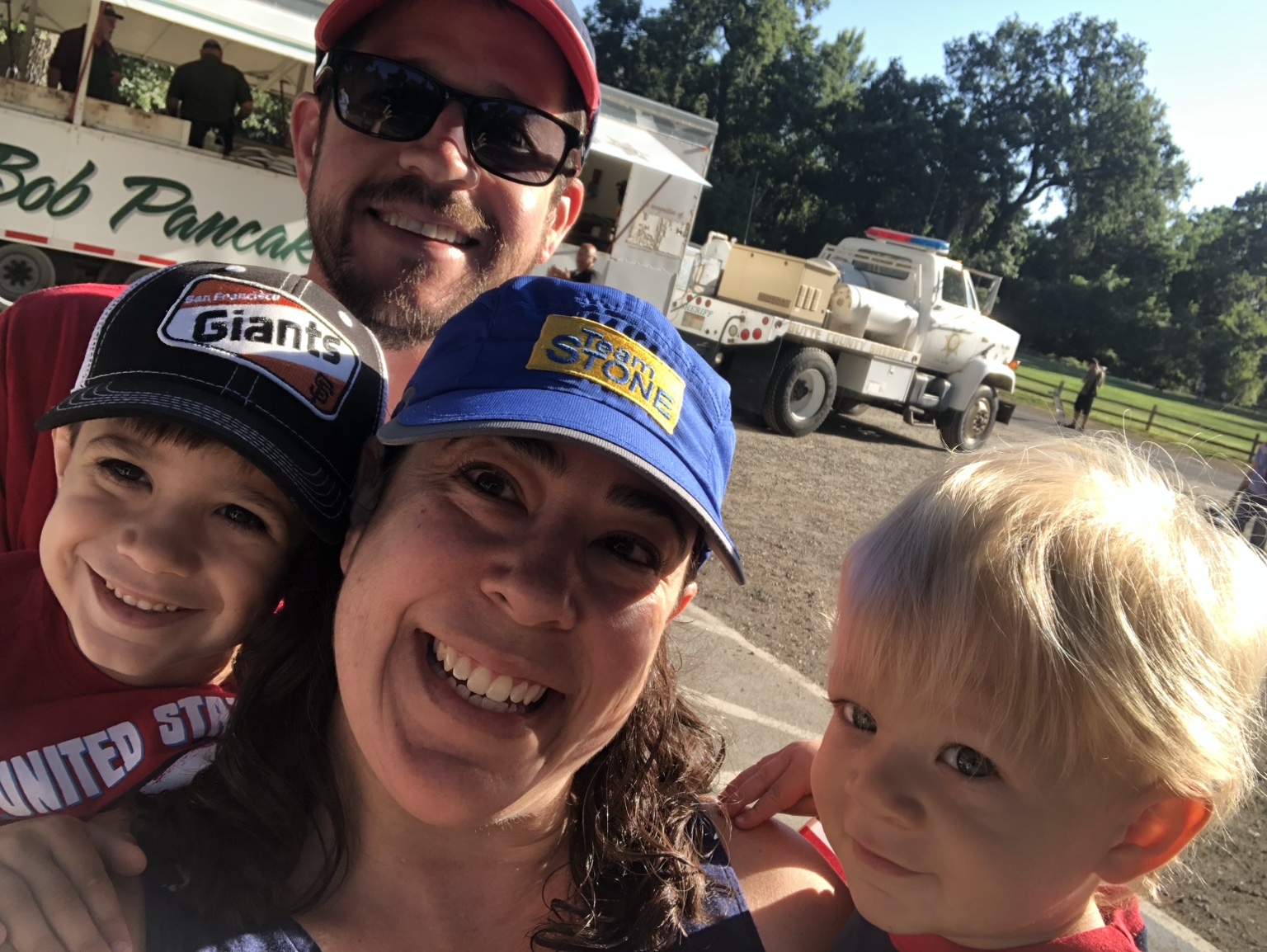 Randall and Krista Stone with Rhys and Karden at Capt. Bob’s Pancake Wagon on July 4