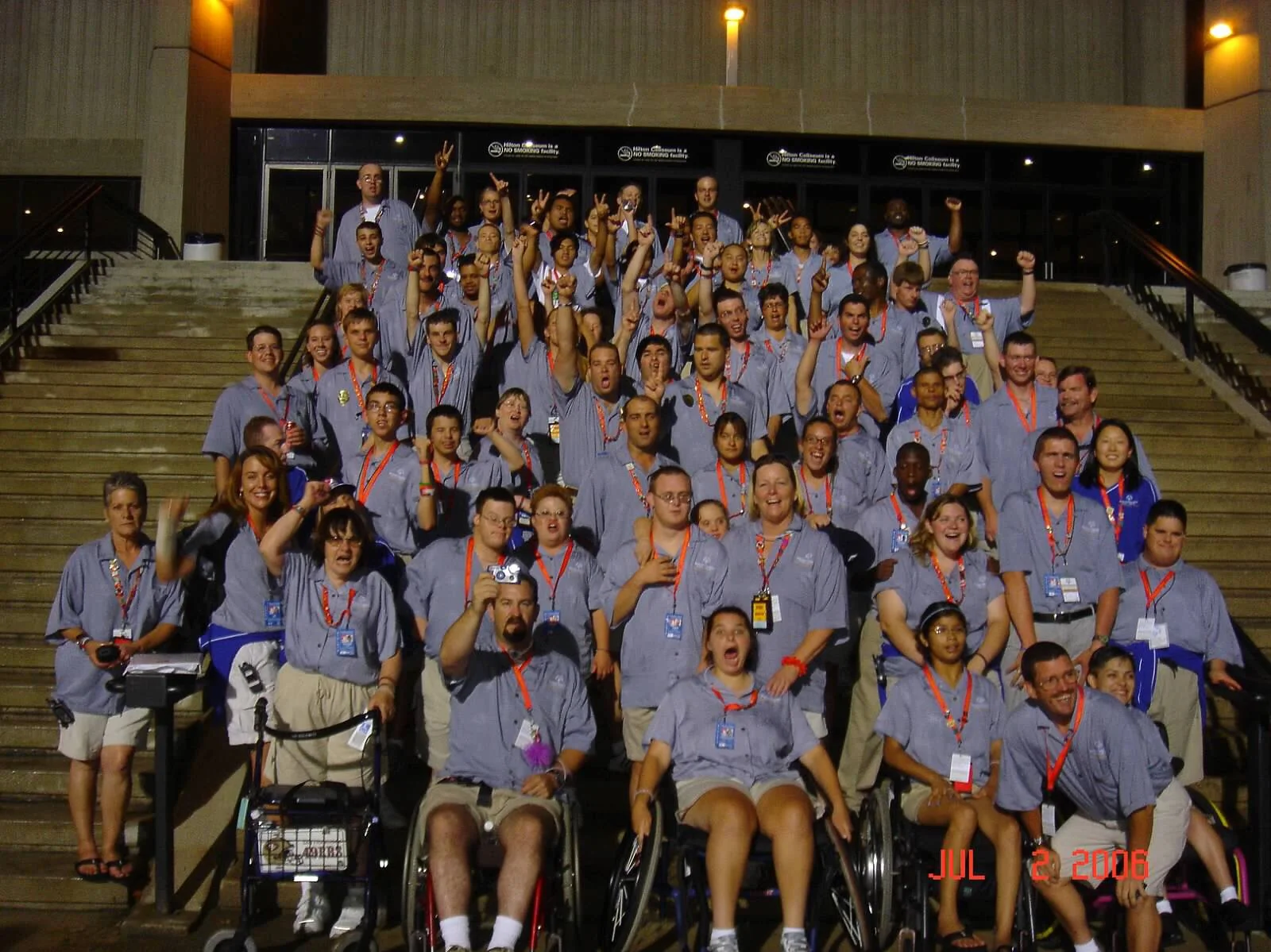 Northern California Special Olympics delegation gathered on steps during the 2006 USA National Games