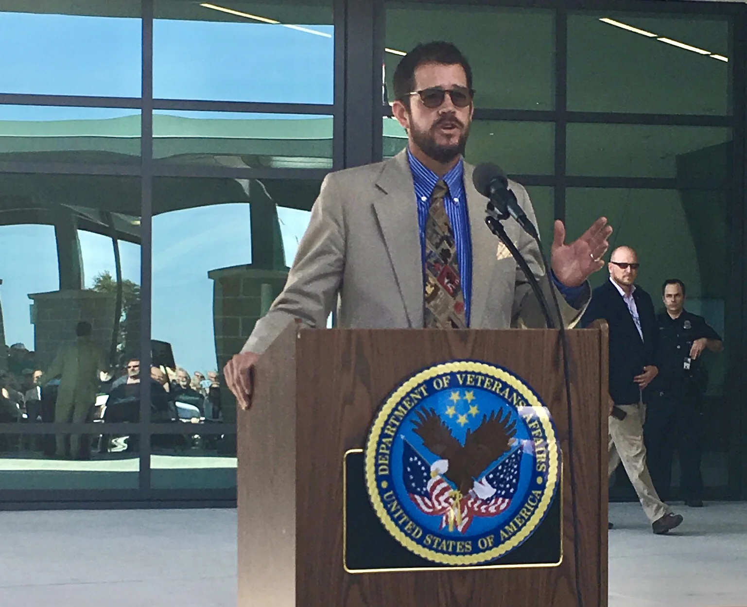 Then-Chico Mayor Randall Stone speaking at the new Chico VA Clinic ribbon cutting on August 21, 2019