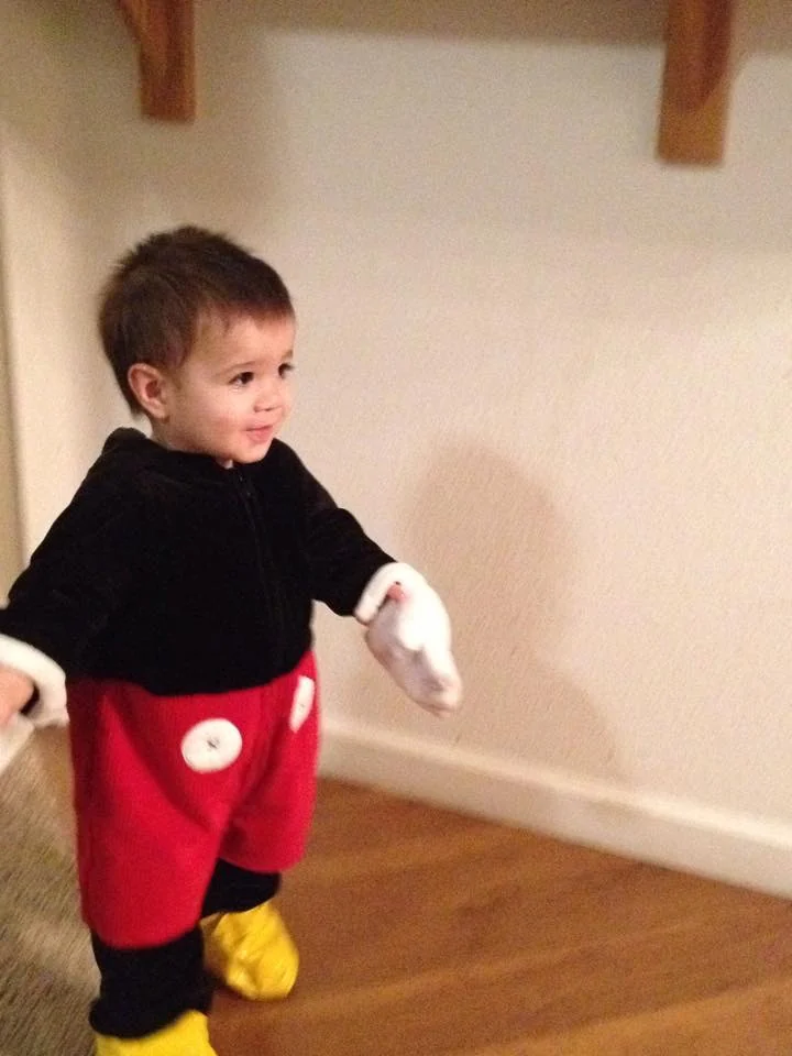 Rhys Stone dressed as Mickey Mouse while trick-or-treating in Chico