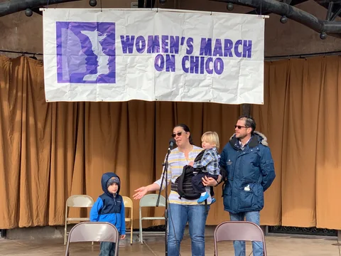 The Stone family together on stage at the Women's March on Chico