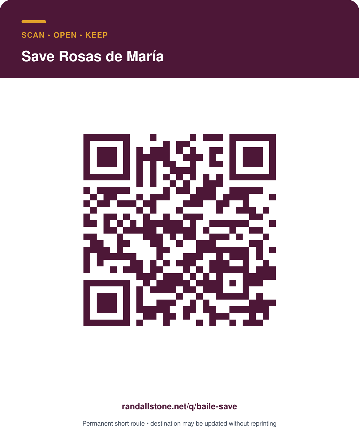 Printable QR card for Save Rosas de María