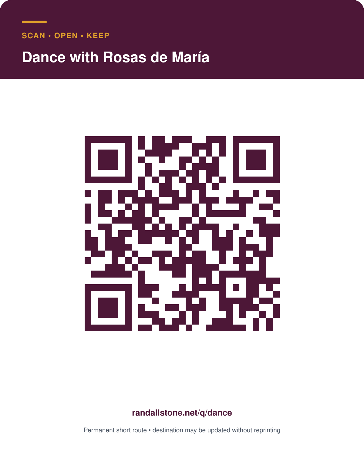 Printable QR card for Dance with Rosas de María
