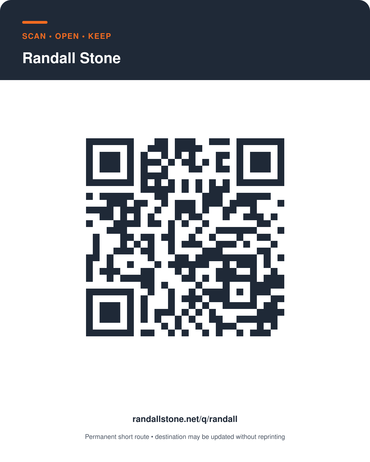 Printable QR card for Randall Stone