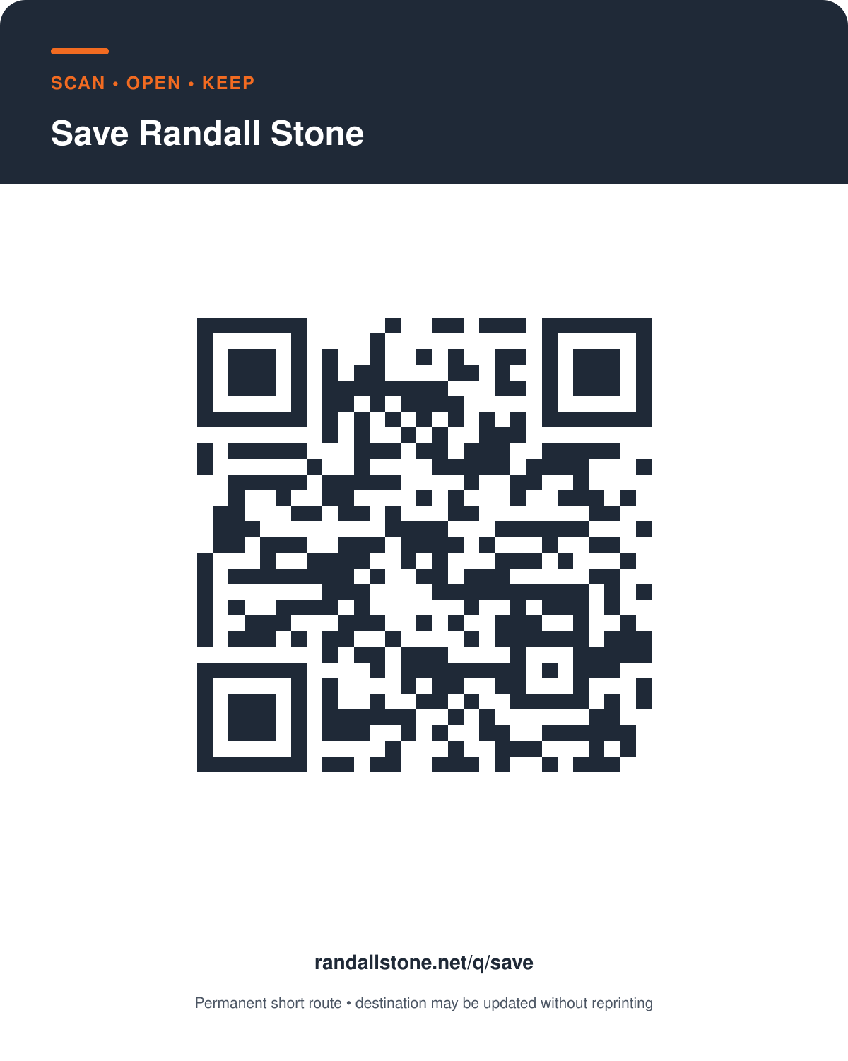 Printable QR card for Save Randall Stone