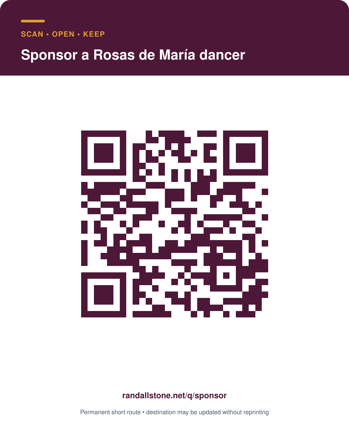 Printable QR card for Sponsor a dancer